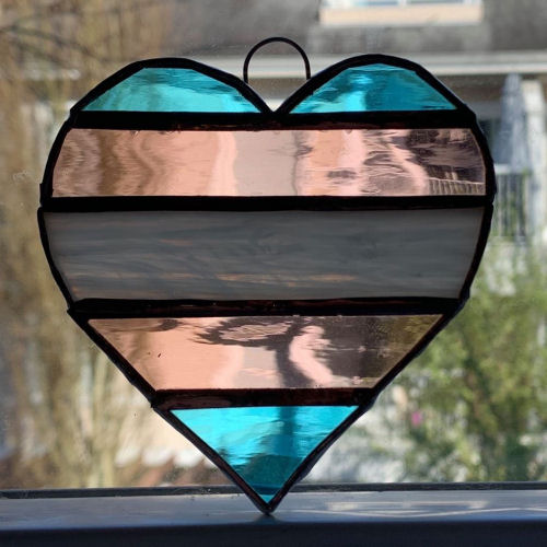 Stained Glass Transgender Pride Heart by Infinity Glassworks