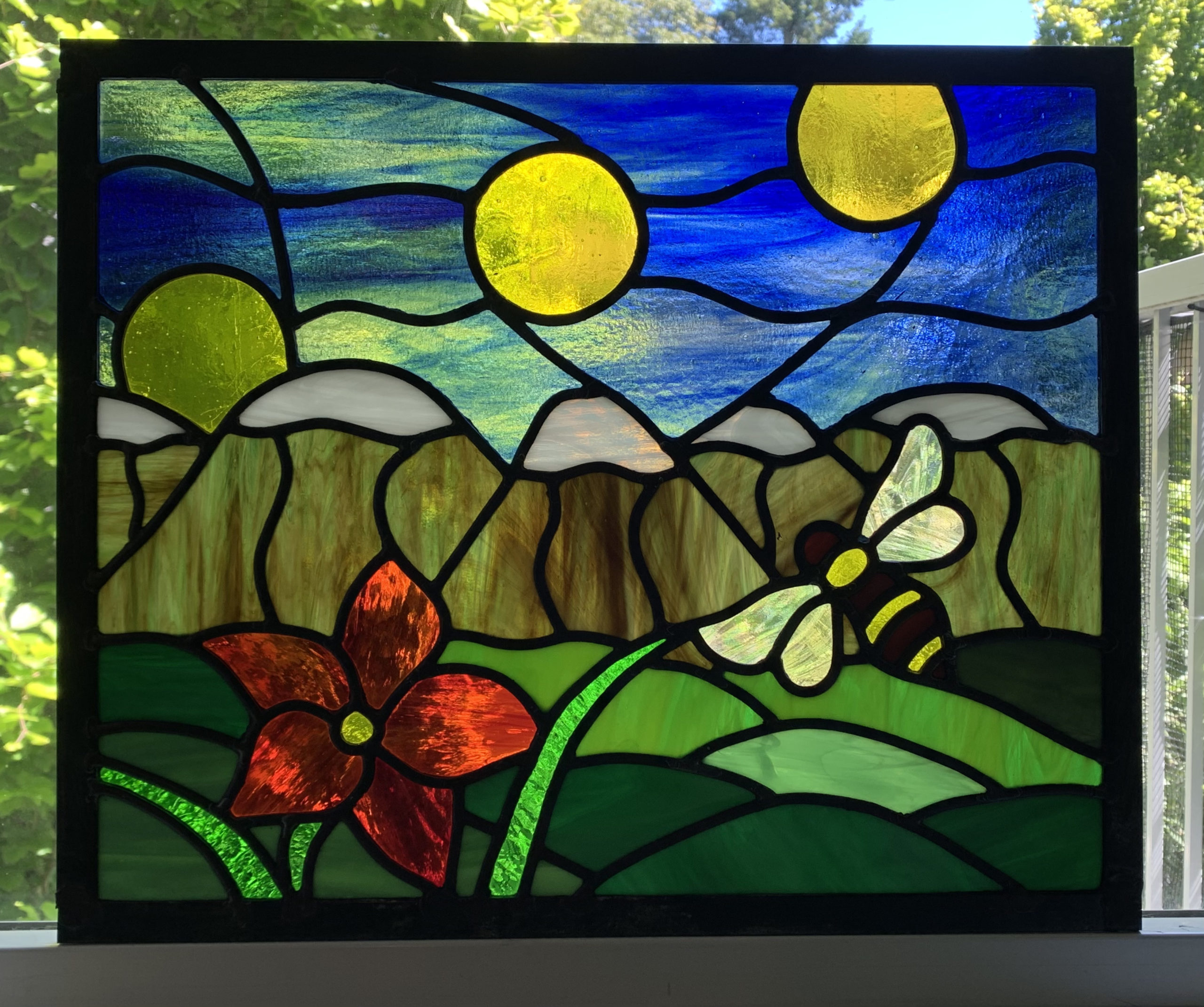 Flower & Bee Stained Glass Window by Infinity Glassworks