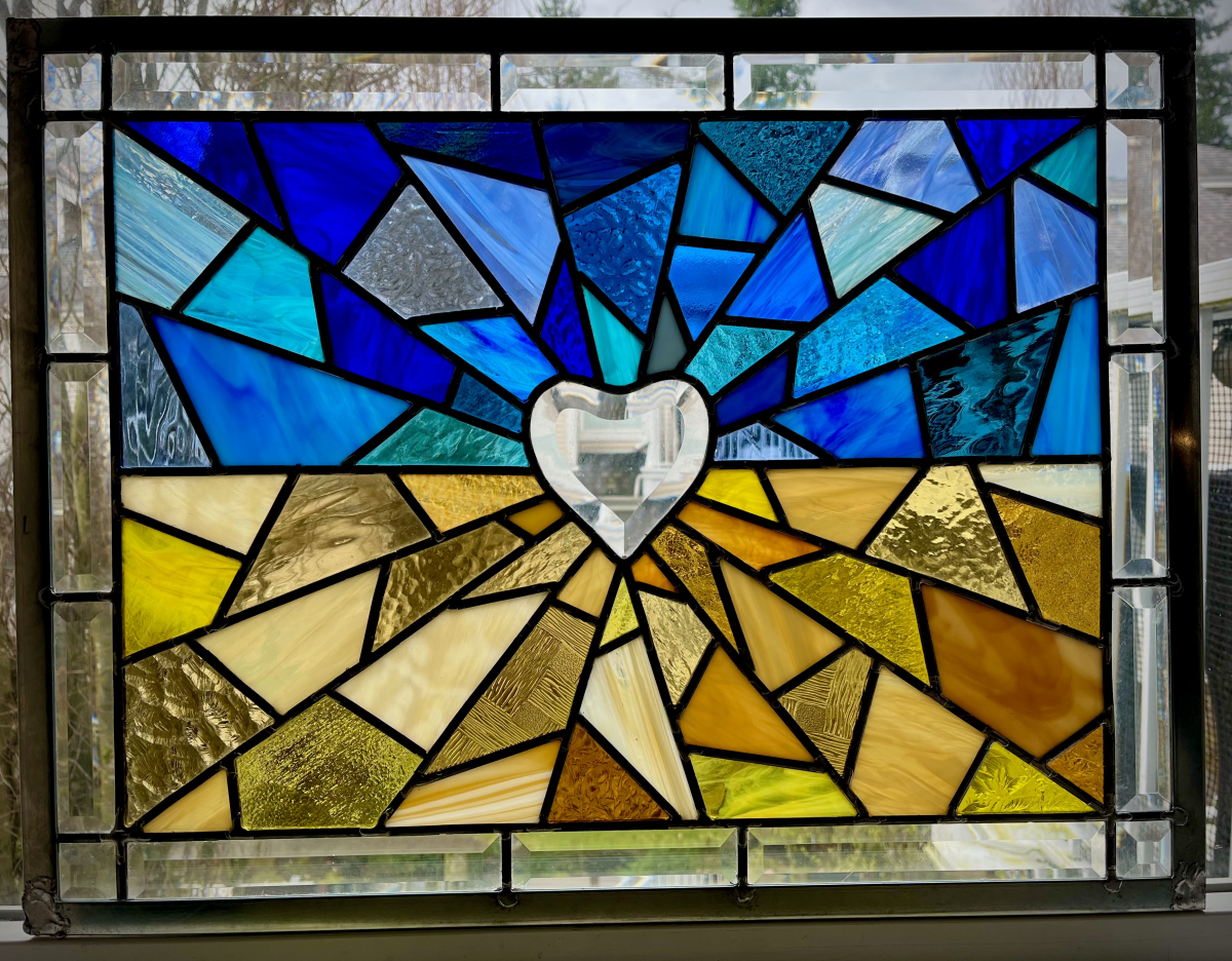 Ukrainian Flag Mosaic Stained Glass Window by Infinity Glassworks